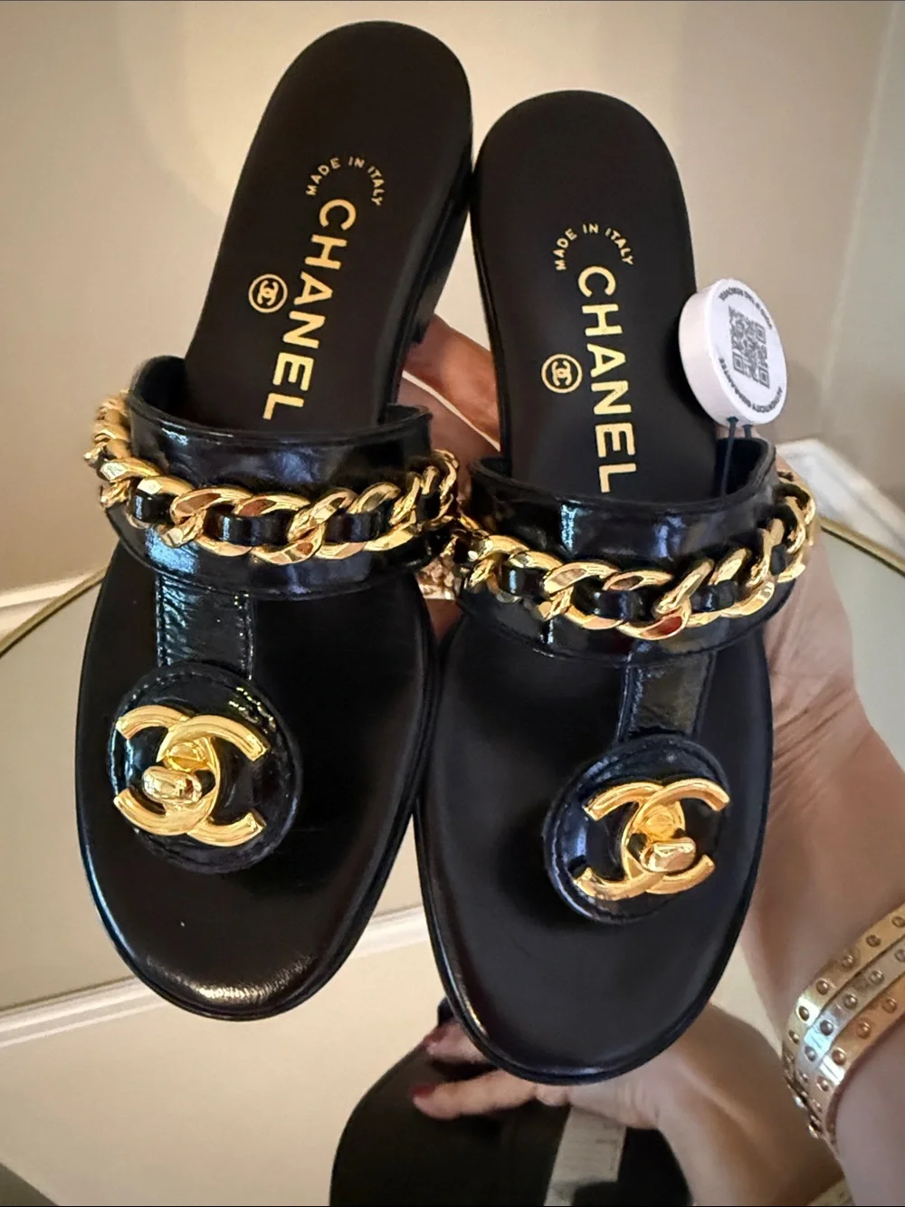 CHANEL Turnlock gold chain sandals size 36.5 - Picture 15 of 17